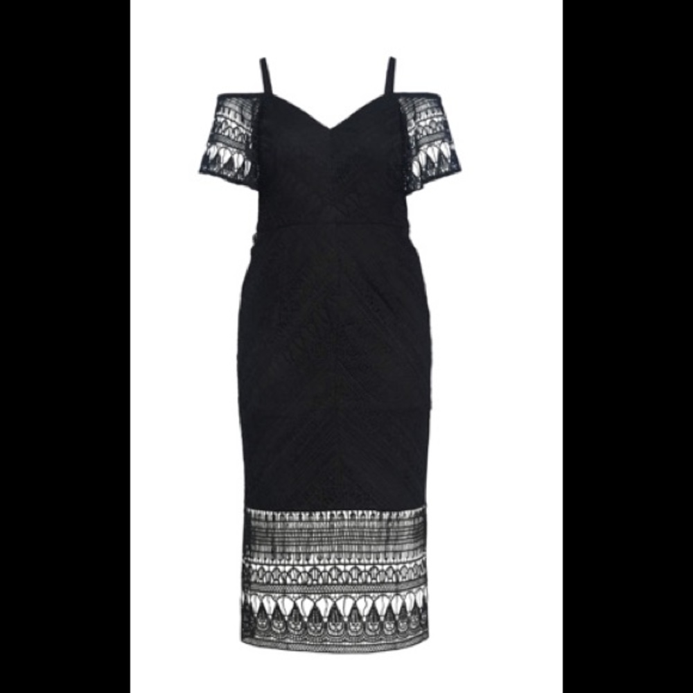 City Chic Black Cold-Shoulder Lace Midi Dress - Picture 4 of 10